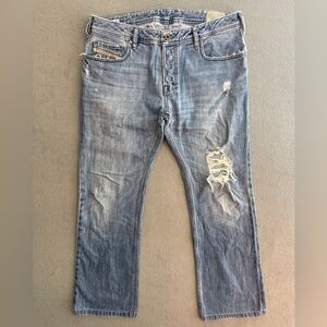 Diesel Zatiny Jeans 34x30 Men's Regular Bootcut Distressed Light Blue Denim Pant